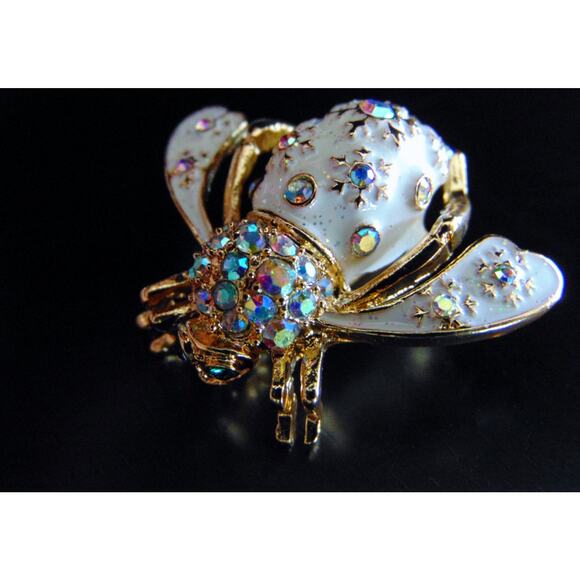 VTG Joan Rivers Gold Crystal Winter Snowflake BEE PIN Brooch Aurora Borealis - Picture 3 of 5